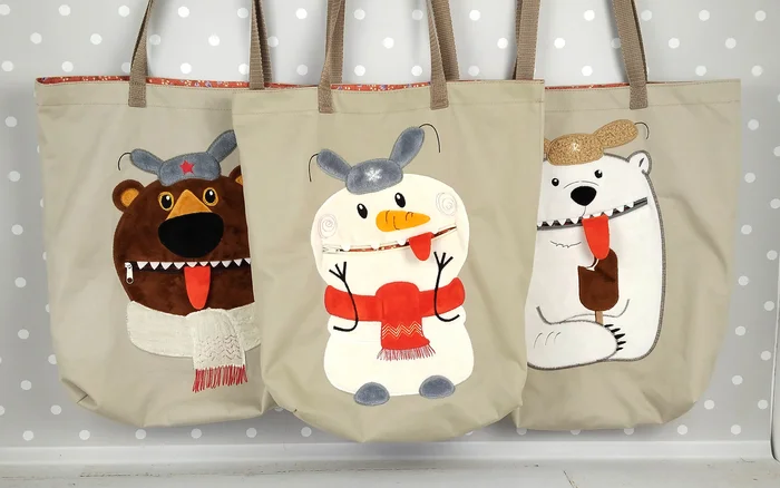 Hurray, hurray, my shoppers won 1st place - My, Сумка, Needlework without process, Author's toy, Handmade, Plush Toys, Sewing, The Bears, snowman, Souvenirs, Machine embroidery, Vertical video, Longpost, Polar bear, Shopping bag, Video