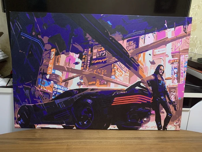 Hooray, I finally finished it! 120x80 - My, Painting, Hobby, Creation, Cyberpunk 2077