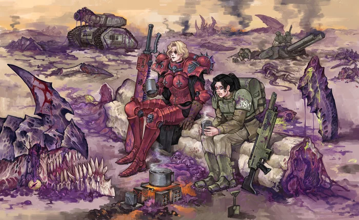 And after the battle they brewed a delicious recaf - Warhammer 40k, Wh Art, Adepta Sororitas, Astra Militarum, Cadian, Tyranids