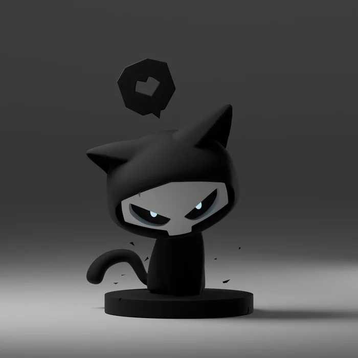 Skull Cat - Моё, 3D, 3D моделирование, Blender, Компьютерная графика, Арт, Черный кот, Кот, Смерть, Гифка, Длиннопост