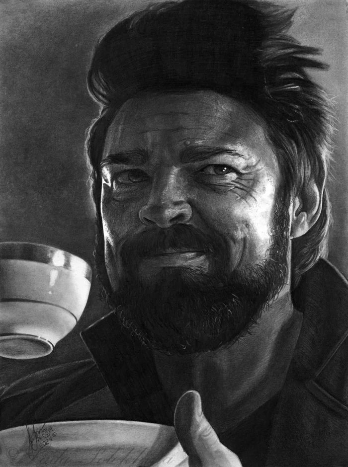 Portrait with a simple pencil. Billy Butcher - My, Portrait by photo, Pencil drawing, Graphics, Portrait, Traditional art, Celebrities, Karl Urban, Simple pencil, Actors and actresses, Boys (TV series), Billy Butcher (Boys TV series)