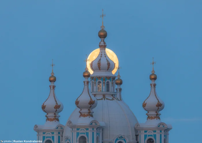 Смольный собор на фоне полнолуния - Моё, Санкт-Петербург, Фотография, Canon, Город, Закат, Вечер, Длиннопост, Смольный собор