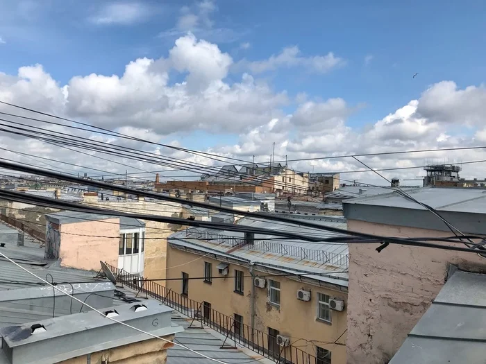 Warm air from the roofs... (c) - My, Photo on sneaker, Mobile photography, Sky, Summer, Saint Petersburg, City from the roof, Nevsky Prospect, Longpost