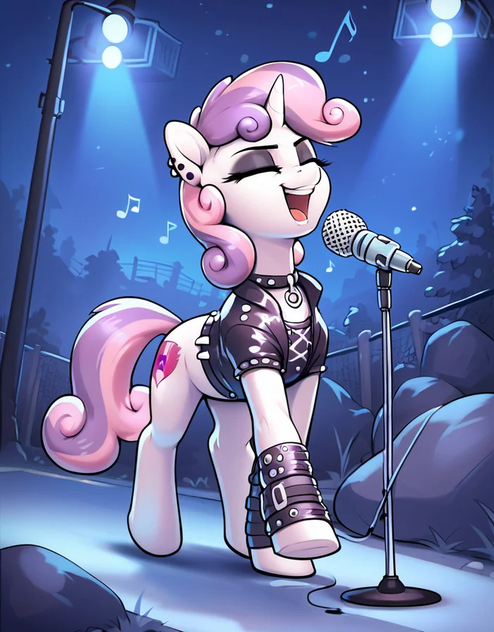 PunkBelle! - Моё, Арты нейросетей, PonyArt, My Little Pony, Sweetie Belle, Длиннопост