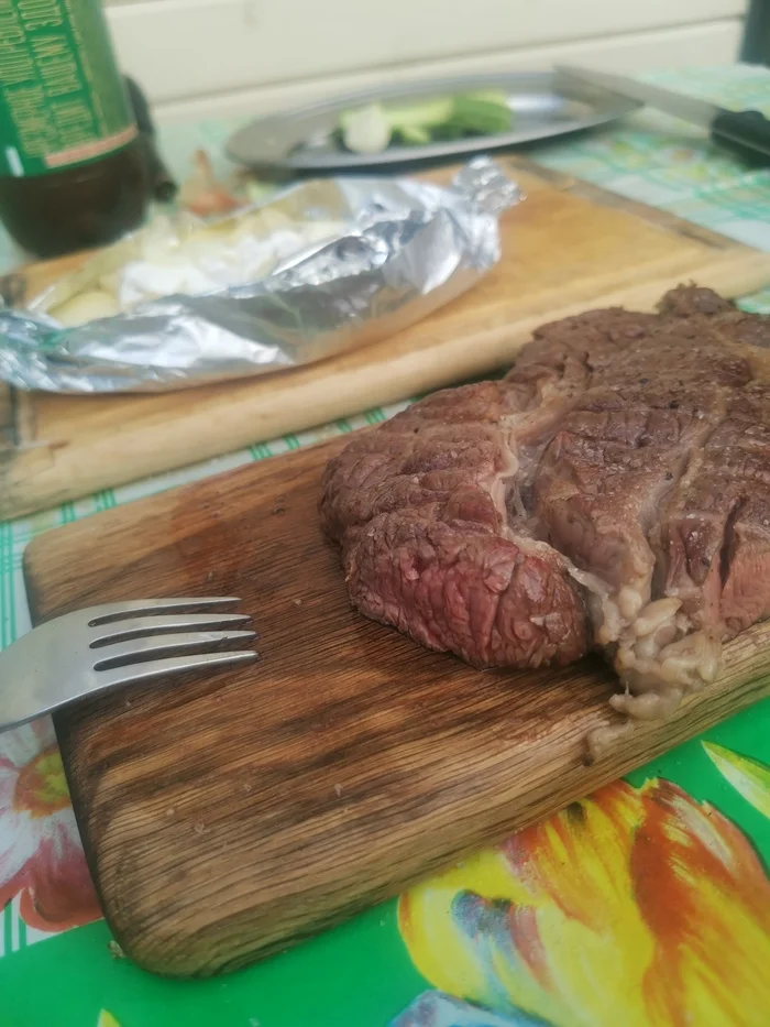 Saturday grilled steak - My, Steak, Grill, Hot coals, Marble beef, Longpost, Food, The photo