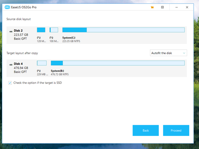  SSD    Check... .   "Autofit the disk".  Proceed.  .    Finish. .     .