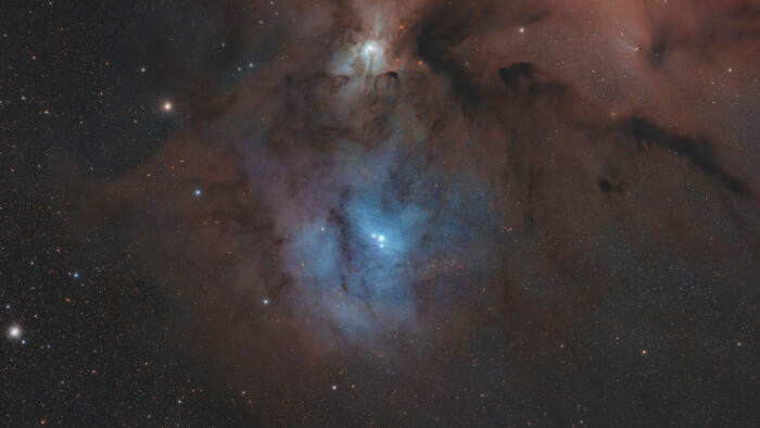 Увеличенный фрагмент астрофотоснимка Стива Бади (Steeve Body) со звездой Ро Змееносца в центре кадра