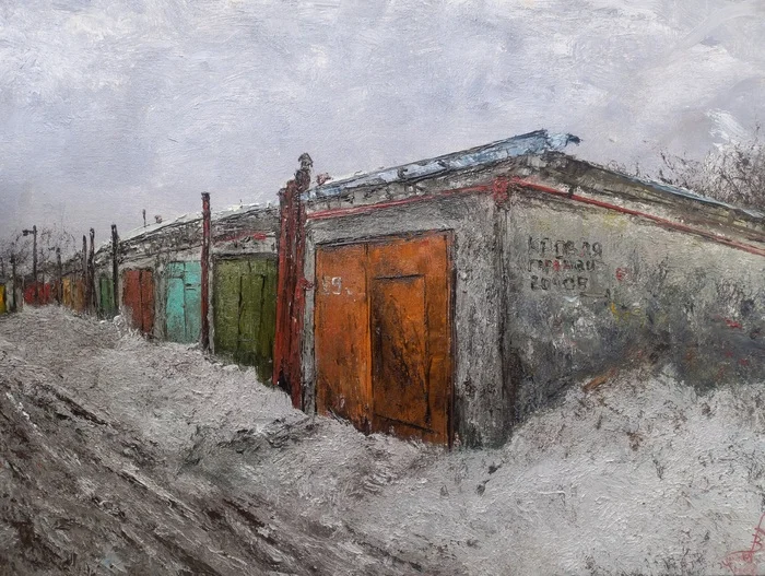 My new picture - My, Creation, Garage, Painting, Dirt, Art, Painting, Handmade, Winter