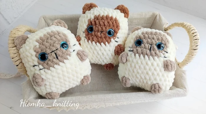 Plush Siamese cats - My, Plush Toys, Plush yarn, Knitting, Crochet, Kittens