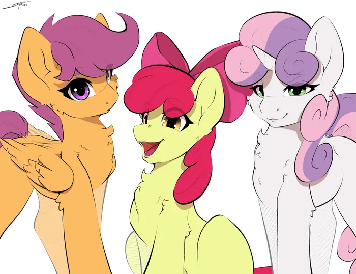 Three Ponki - My little pony, Art, Sweetie belle, Applebloom, Scootaloo, Skitsroom