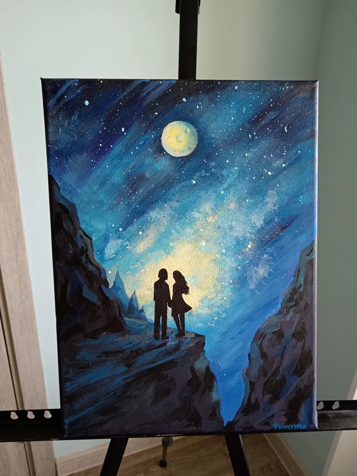 On the Edge of a Cliff - My, Painting, Lovers, Longpost