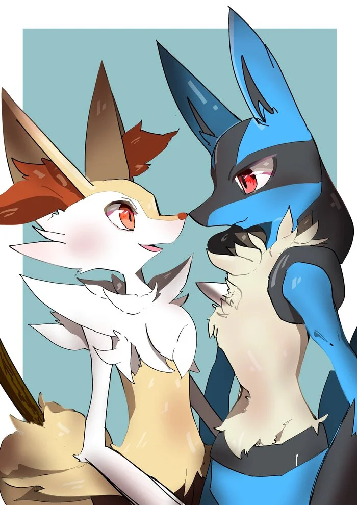 Брейксен и Лукарио вместе: Автор @iz0n448 - Braixen, Lucario, Арт, Покемоны