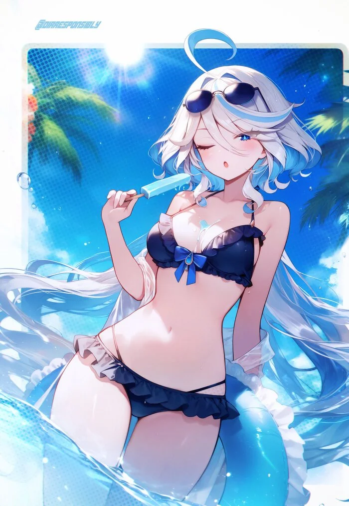 Furina - Anime art, Anime, Furina (Genshin Impact), Genshin impact, Dirresponsibly, Swimsuit, Ice cream