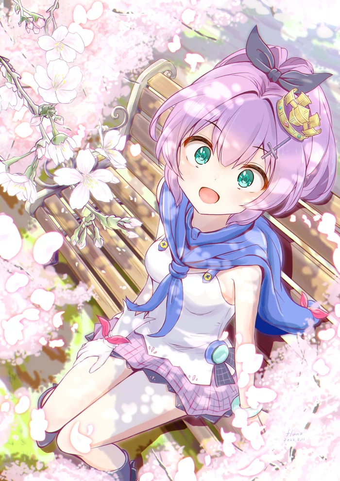 Javelin  #001 - Anime art, Anime, Azur lane, Javelin, Cherry, Girls, Benches, Flowers, Skirt