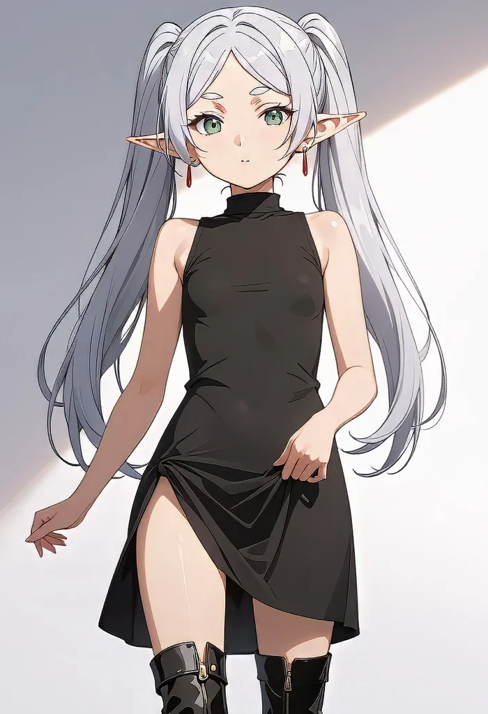 Little black dress - Anime, Anime art, Sousou no Frieren, Frieren, Neural network art, Elves