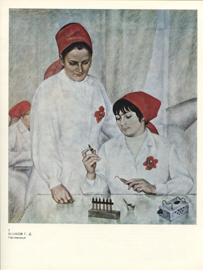 Our contemporary (From the series Social society - a new type of society) - M., Soviet artist, 1979) - the USSR, Painting, Painting, Conversation piece, Oil painting, Reproduction, Longpost, Series Fine Arts RUUSSR