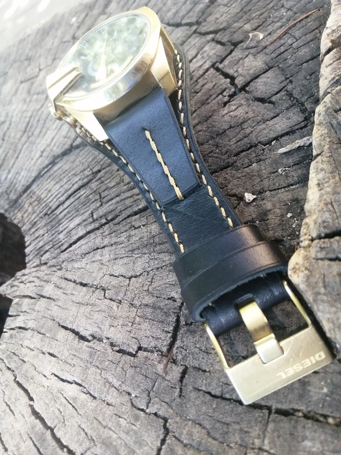 Watch strap Diesel dz-4344. Watch strap - My, Watch strap, Strap, Accessories, Leather products, Wrist Watch, Male, Wristband, Hand seam, Natural leather, Diesel, Longpost, Needlework without process, Voronezh, Tambov