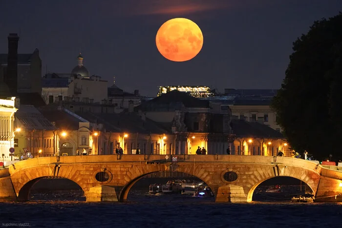 Full moon July 21 - My, The photo, Saint Petersburg, Sunrise, Full moon