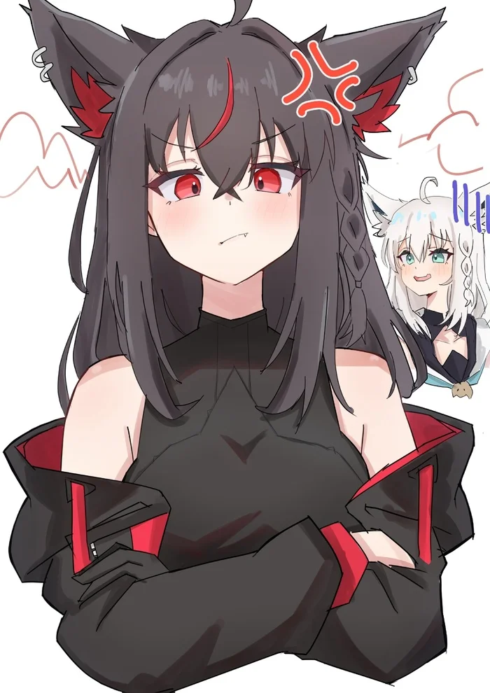 Me and my crazy - Anime, Anime art, Virtual youtuber, Hololive, Shirakami fubuki, Kurokami Fubuki