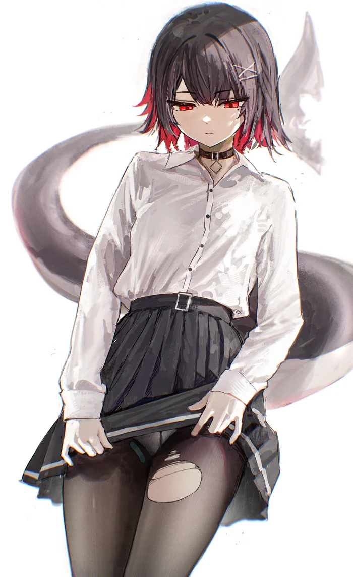 Damn... - Anime art, Zenless Zone Zero, Ellen Joe (zzz), Hidulume, Tights, Tail, Choker