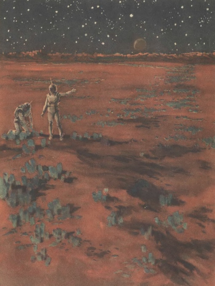 Пейзаж Марса. Иллюстрация Н. Гришина к научно-популярной книге Б. Ляпунова «Открытие мира» (1954)