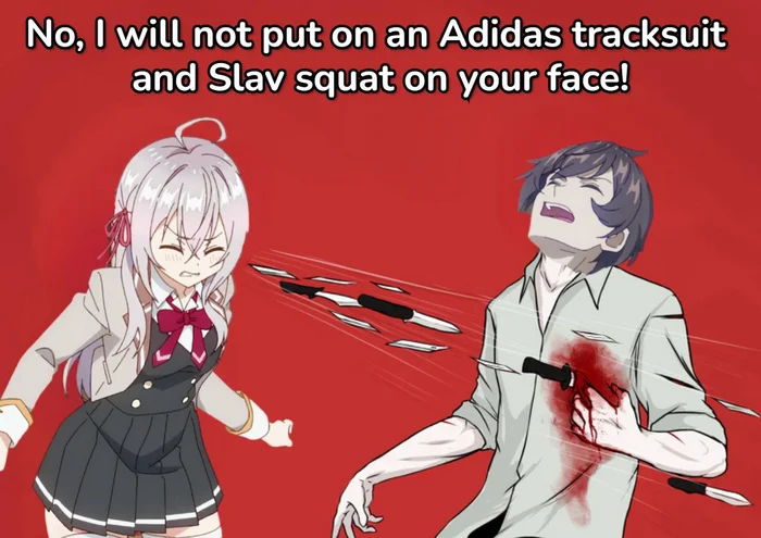 “No, I won’t put on my Adidas sweatpants and sit on your face!” - Anime, Anime art, Alisa Mikhailovna Kujou, Tokidoki Bosotto Russia-go de Dereru Tonari no Aly, Anime memes