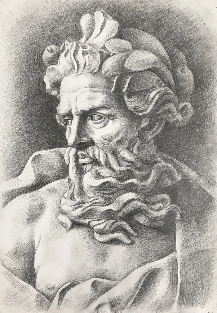 Neptune - My, Beginner artist, Drawing, Pencil drawing, Graphics, Video, Drawing process, Neptune, Sculpture, Portrait, Soundless, Vertical video, Longpost