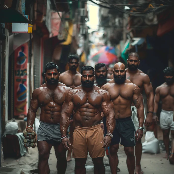 Proteindia - My, Humor, Neural network art, Нейронные сети, Wordplay, Pun, Midjourney, India, Absurd, Protein, Jock, Images, Hindus, Body-building, Bodybuilders, Strange humor