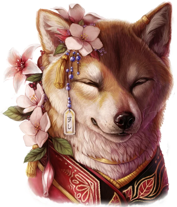 Shiba - Art, Drawing, Dog, Shiba Inu, Flowers