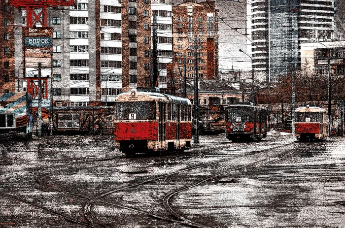 Transport - My, The photo, Canon, Street photography, City walk, Yekaterinburg, Photomanipulation, Spring, Transport, Public transport, Tram, Rails, Perspective, Beginning photographer, Longpost