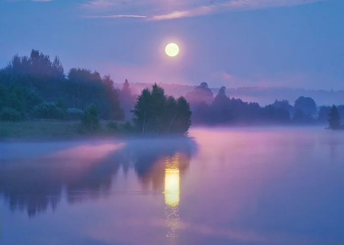 Thunder Moon - My, Night, moon, Full moon, Fog, Reflection, Pond, Mystic, The photo