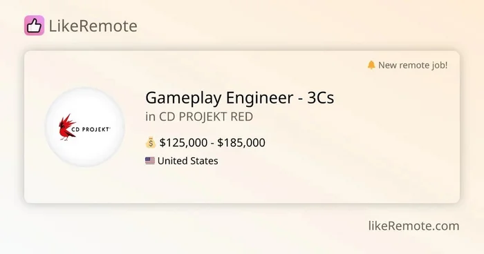 Если вы в поисках работы, CD Project Red ищет геймплей дизайнера с зарплатой 10400-15400$ в месяц. Удаленка:) - Ведьмак, Удаленная работа, Вакансии