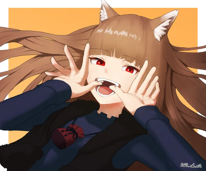 Укусит больно - Аниме, Anime Art, Animal Ears, Клыки, Holo, Spice and wolf