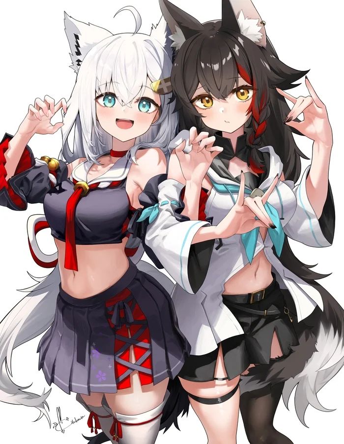 Фубумин - Anime Art, Аниме, Animal Ears, Virtual YouTuber, Hololive, Shirakami Fubuki, Ookami Mio