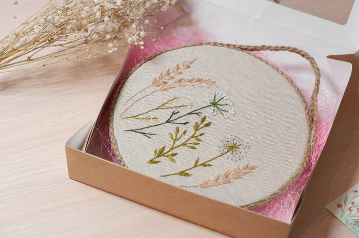 Handmade panel in minimalist style - My, Embroidery, Floss, Needlework, Panel, Decor, Botany, Handmade, Satin stitch embroidery, Needlework without process