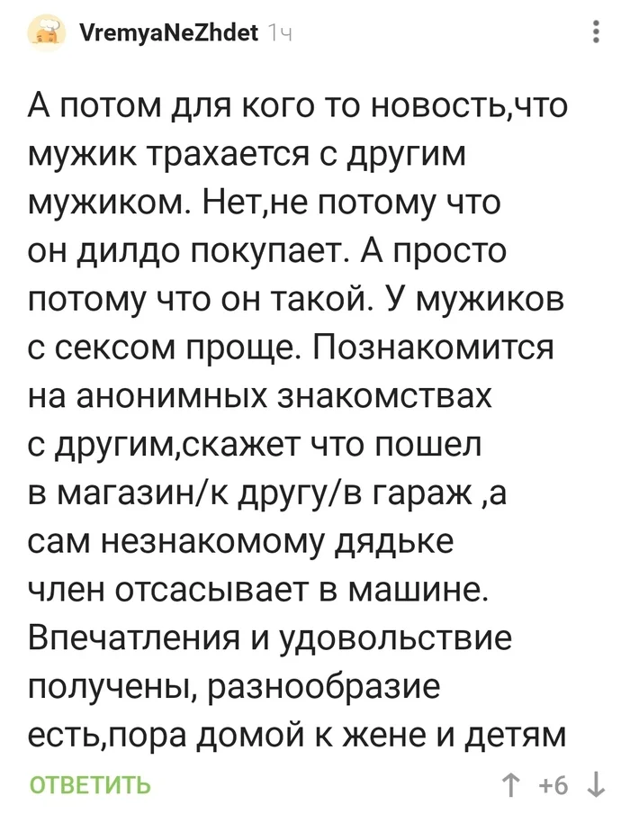 Когда муж пошел в магазин. Но ничего не принес... - Муж, Магазин, Измена, Гараж, Комментарии на Пикабу, Скриншот