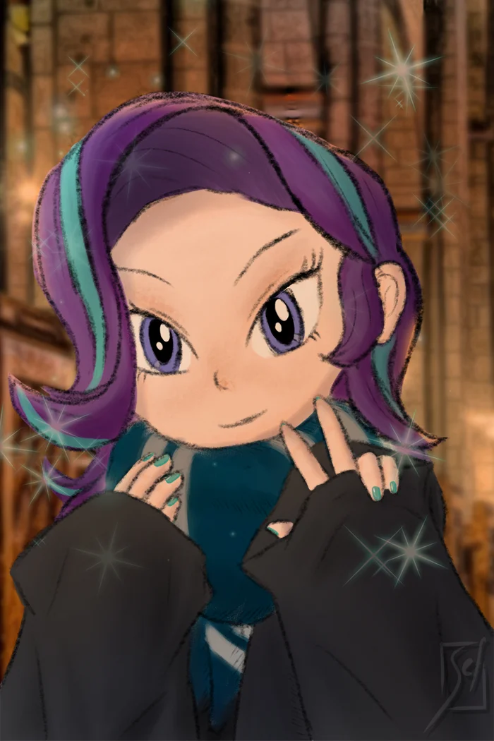 Starlight Glimmer at Hogwarts - My, Art, Digital drawing, 2D, Characters (edit), Starlight Glimmer, Equestria girls, My little pony, Friday tag is mine, Hogwarts, Claw