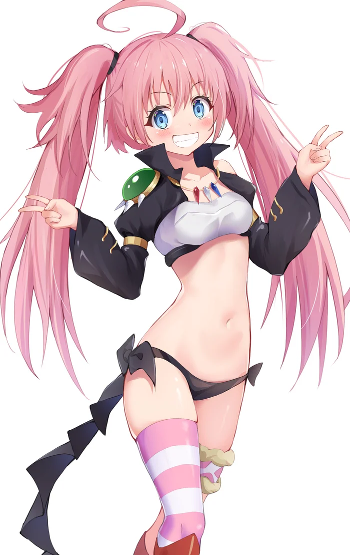 Milim Nava #001 - Anime art, Anime, Milim Nava, Tensei Shitara Slime Datta Ken, Girls, Stockings, Long hair, Stomach, Smile