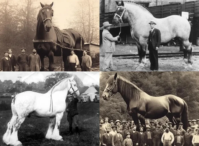 Is it true that these photos show the largest horse in history? - My, Horses, The photo, Black and white photo, Old photo, Images, Neural network art, Animals, Social networks, Vintage, Record, Facts, Проверка, Research, Informative, Artificial Intelligence, Longpost