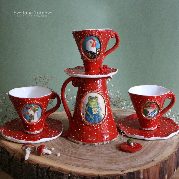 My coffee set - My, Coffee pot, Drawing, Modern Art, Tableware, With your own hands, Painting, Painting, beauty, Aesthetics, Children's fairy tales, Russian tales, Children's literature, Needlework without process, Longpost, Animals, Video, Soundless, Vertical video