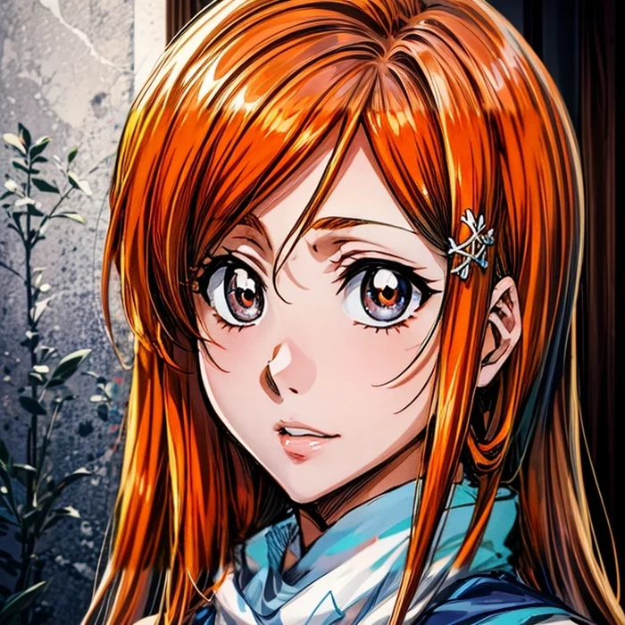 Орихиме - Bleach - Моё, Аниме, Арты нейросетей, Bleach, Orihime Inoue, Anime Art, Stable Diffusion, Original Character, Цветные волосы, Длиннопост