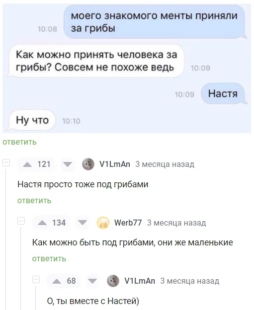 Nastya - Humor, Screenshot, Anastasia, Mushrooms, Police, Wordplay, Comments on Peekaboo