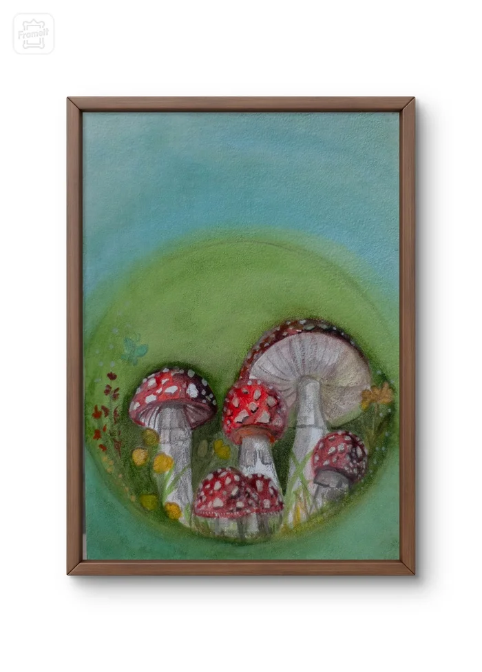 Miniature Fly agarics in botanical style - My, Botany, Fly agaric, Mushrooms, Poisonous mushrooms, Painting, Canvas, Miniature, Decor, Painting, Author's painting, Longpost