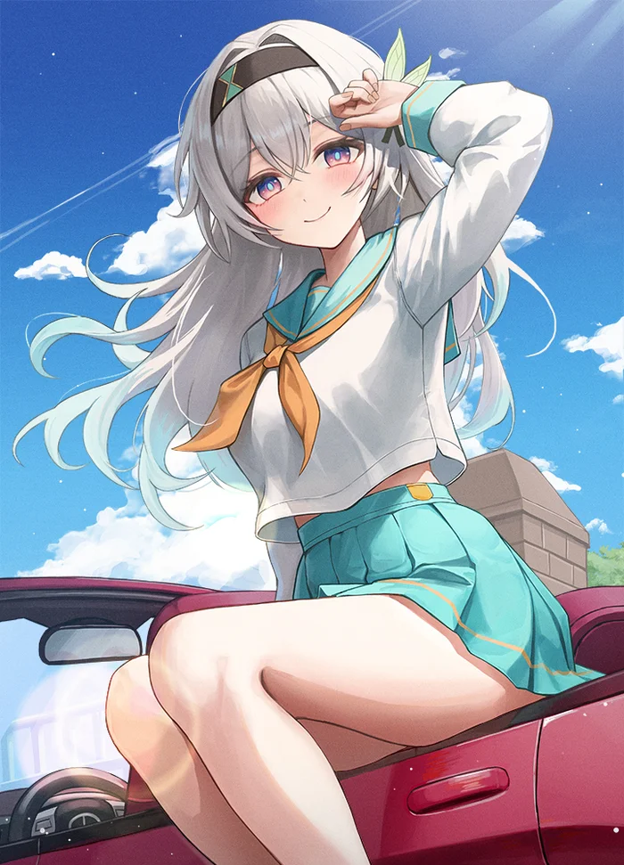 Hotaru - Anime art, Anime, Firefly (Honkai: Star Rail), Honkai: Star Rail, Seifuku, Car