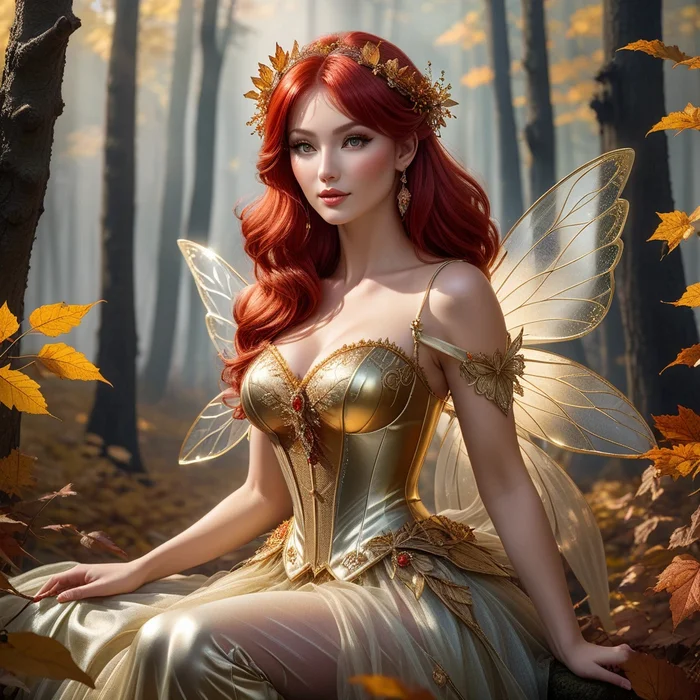 Fairies of autumn - My, Neural network art, Artificial Intelligence, Fantasy, Girls, Fairy, Redheads, Longpost, Autumn