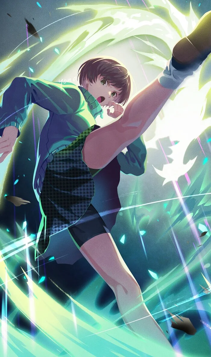 Hit! - Art, Anime, Anime art, Persona, Persona 4, Chie Satonaka, Game art, Games