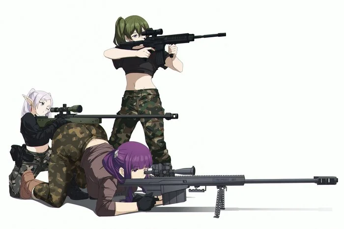 UVF team - Anime, Anime art, Frieren, Fern, Ubel (Sousou no Frieren), Sousou no Frieren, Sniper rifle