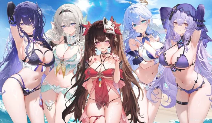 You can take one - Anime, Anime art, Honkai: Star Rail, Acheron (Honkai: Star Rail), Firefly (Honkai: Star Rail), Sparkle (Honkai: Star Rail), Robin (Honkai: Star Rail), Black Swan (Honkai: Star Rail), Swimsuit, Machi0910