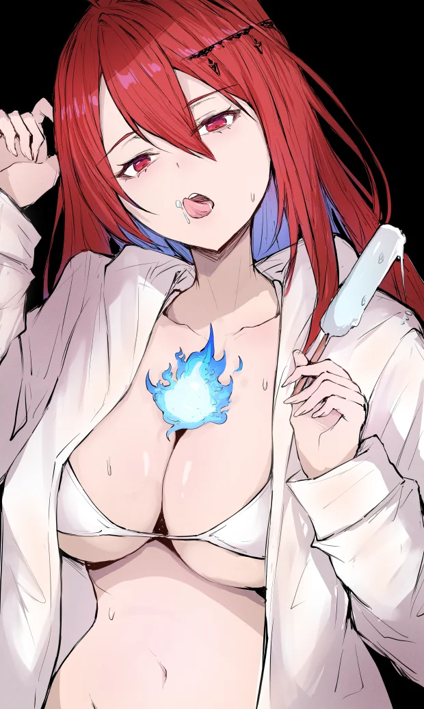 Elizabeth - Anime art, Anime, Hololive, Virtual youtuber, Elizabeth Rose Bloodflame, Bikini, Boobs, Ice cream