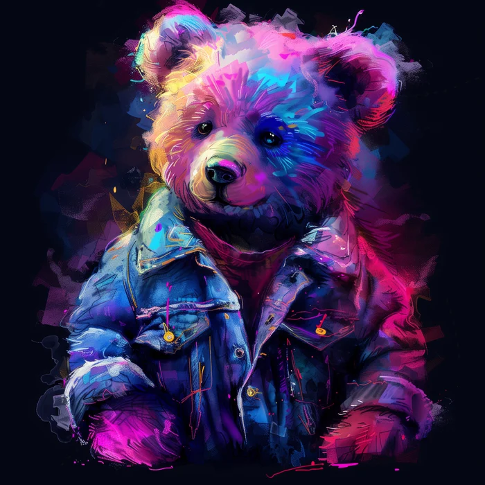 Neon bear - My, Illustrations, Midjourney, Painting, Butter, Neural network art, Нейронные сети, Images, Art, Artist